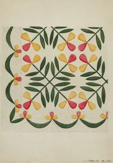 Applique Coverlet, c. 1936. Creator: John R. Towers