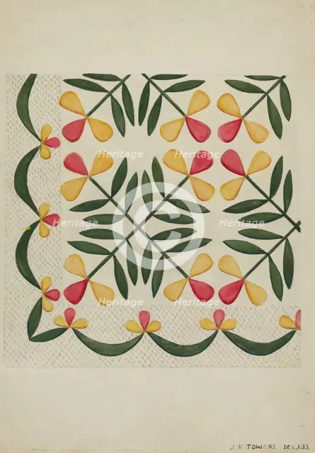 Applique Coverlet, c. 1936. Creator: John R. Towers.