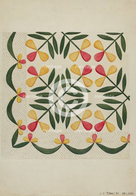 Applique Coverlet, c. 1936. Creator: John R. Towers.