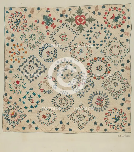 Applique Coverlet, c. 1936. Creator: Jules Lefevere.