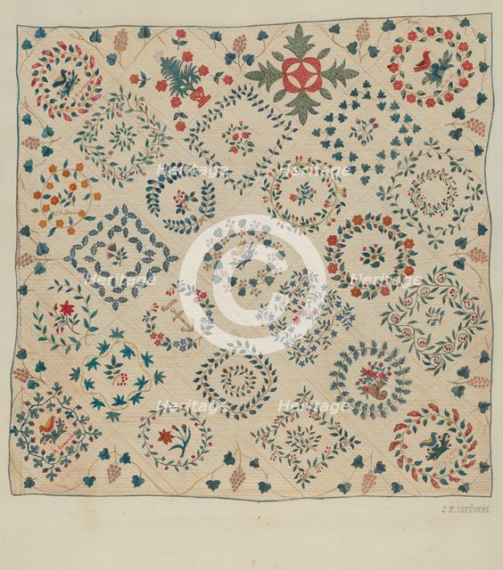 Applique Coverlet, c. 1936. Creator: Jules Lefevere.