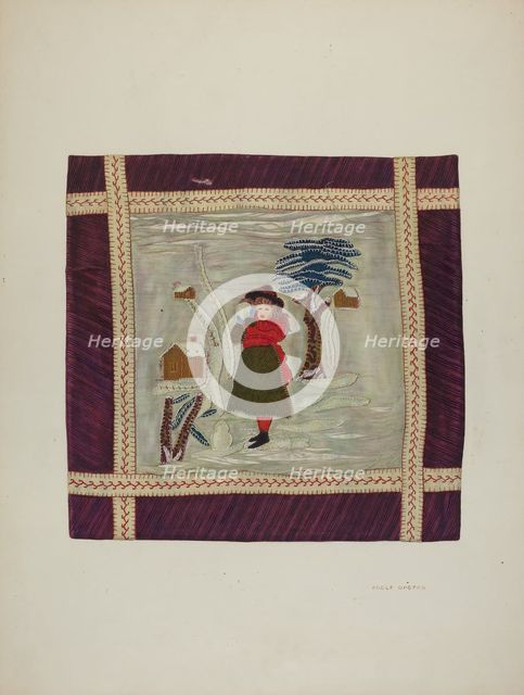 Applique Coverlet (Detail), 1941. Creator: Adolph Opstad.