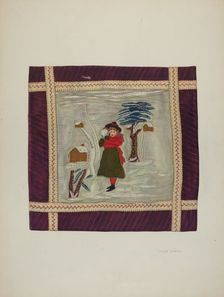 Applique Coverlet (Detail), 1941. Creator: Adolph Opstad