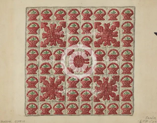 Applique Crib Coverlet, c. 1936. Creator: Marian Curtis Foster.