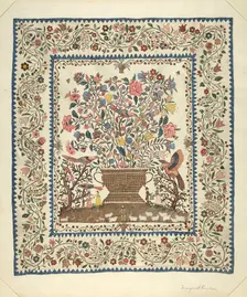 Applique and Embroidered Coverlet, 1935/1942. Creator: Margaret Concha