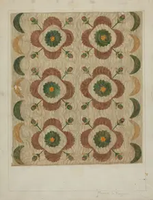 Applique and Quilted Coverlet, 1935/1942. Creator: Manuel G. Runyan
