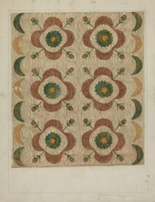Applique and Quilted Coverlet, 1935/1942. Creator: Manuel G. Runyan