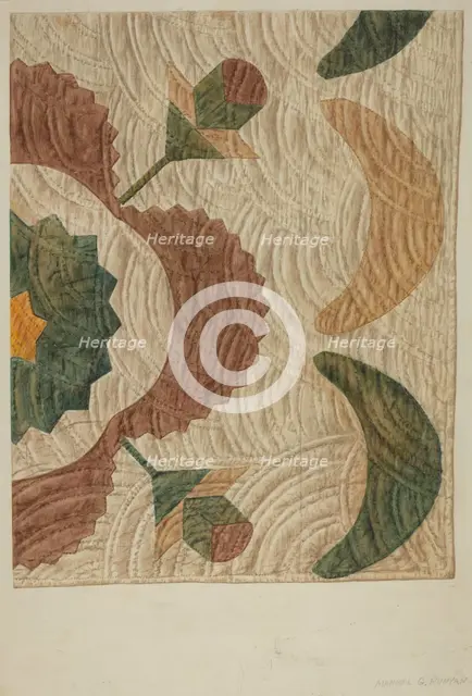 Applique and Quilted Coverlet, c. 1938. Creator: Manuel G. Runyan.