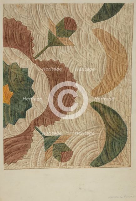 Applique and Quilted Coverlet, c. 1938. Creator: Manuel G. Runyan.