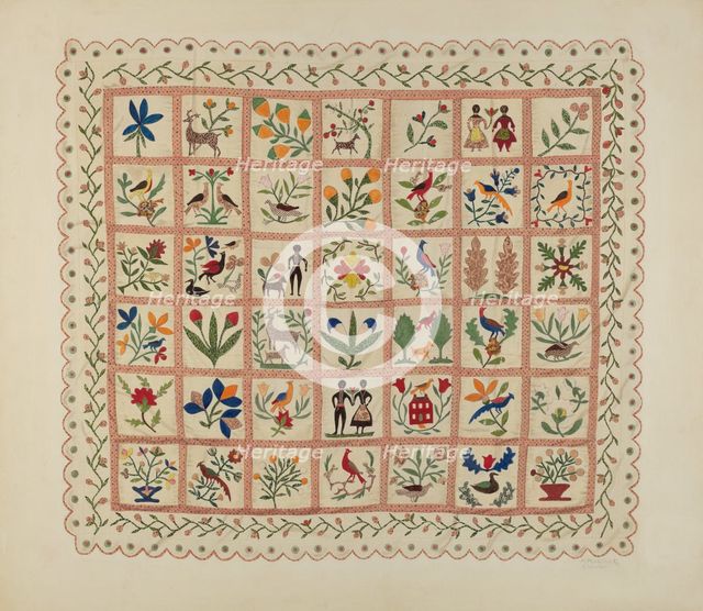 Applique Bedspread, c. 1941. Creators: Arlene Perkins, Charlotte Winter.