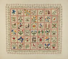 Applique Bedspread, c. 1941. Creators: Arlene Perkins, Charlotte Winter