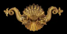 Appliqué in the Form of Paired Dolphins on a Scallop Shell, 16th century. Creator: Unknown