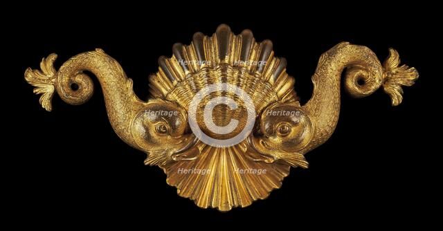 Appliqué in the Form of Paired Dolphins on a Scallop Shell, 16th century. Creator: Unknown.