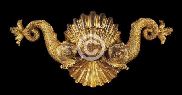 Appliqué in the Form of Paired Dolphins on a Scallop Shell, 16th century. Creator: Unknown.