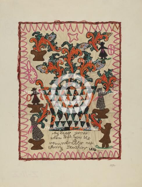 Applique Linen Panel, 1935/1942. Creator: Beverly Chichester.