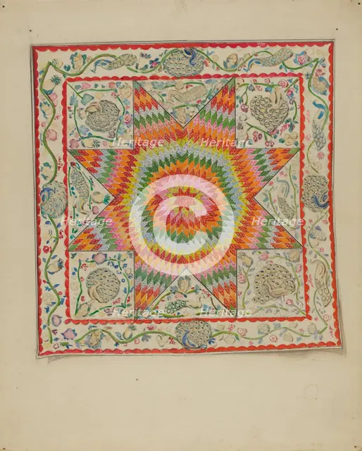 Applique & Patchwork Coverlet, 1935/1942. Creator: George Loughridge.