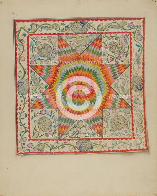 Applique & Patchwork Coverlet, 1935/1942. Creator: George Loughridge.