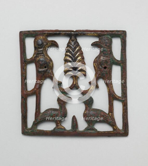 Appliqué Plaque with a Tree and Four Birds, Iran or Iraq, 12th century. Creator: Unknown.