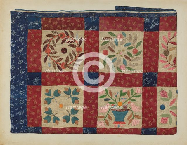 Applique Quilt, 1935/1942. Creator: Catherine Fowler.