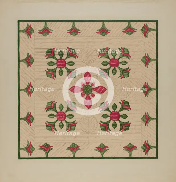 Applique Quilt, 1935/1942. Creator: Florence Hastings.