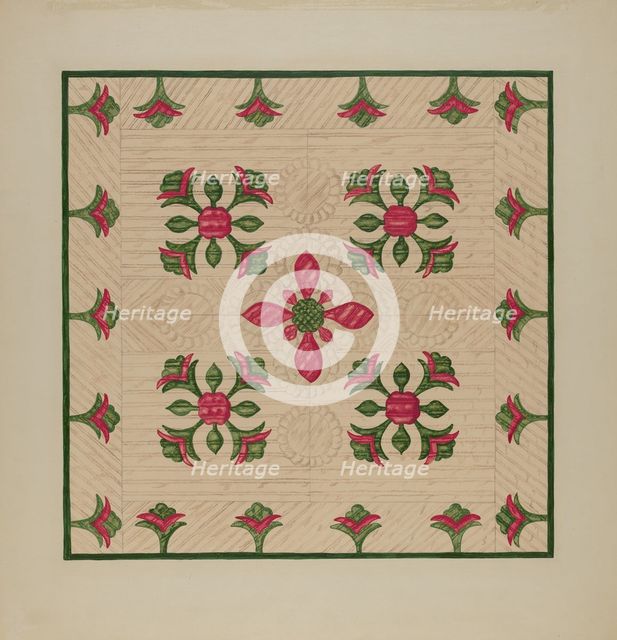 Applique Quilt, 1935/1942. Creator: Florence Hastings.