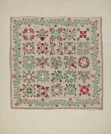 Applique Quilt, 1935/1942. Creator: Mary Berner