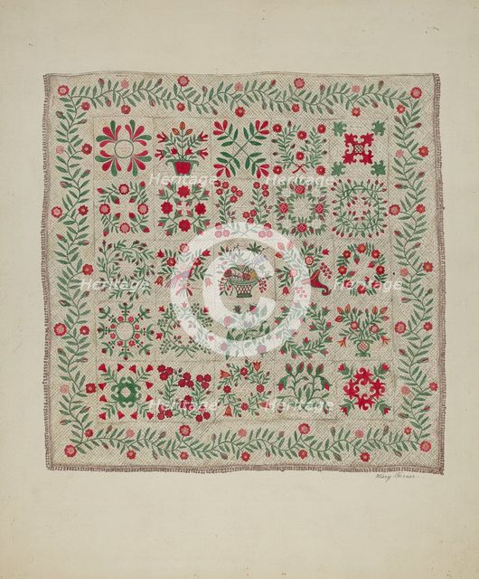 Applique Quilt, 1935/1942. Creator: Mary Berner.