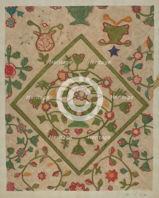 Applique Quilt, 1935/1942. Creator: Mildred E Bent.