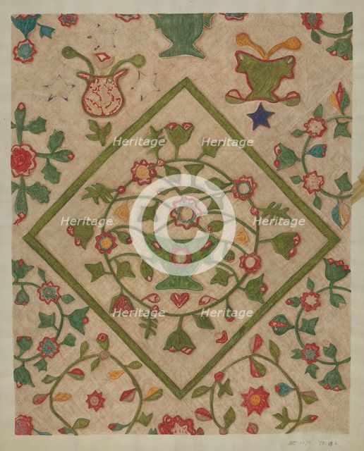 Applique Quilt, 1935/1942. Creator: Mildred E Bent.