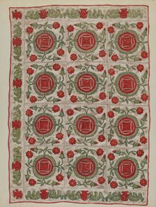 Applique Quilt, 1935/1942. Creator: Mildred E Bent