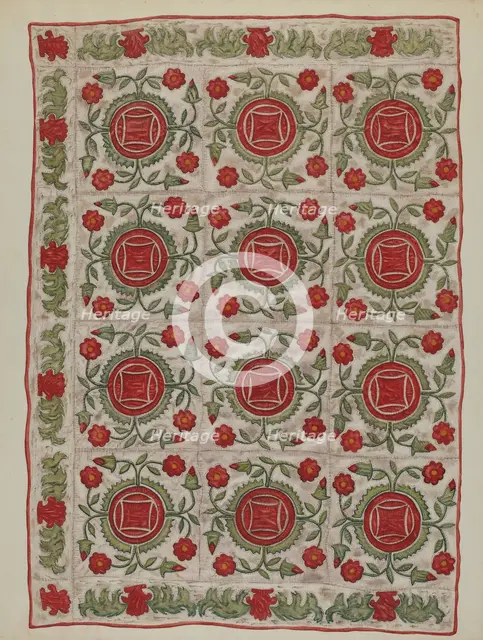 Applique Quilt, 1935/1942. Creator: Mildred E Bent.