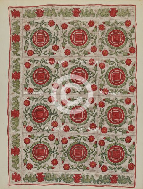 Applique Quilt, 1935/1942. Creator: Mildred E Bent.