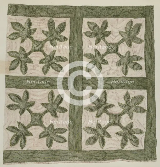 Applique Quilt, 1935/1942. Creator: Mildred E Bent.