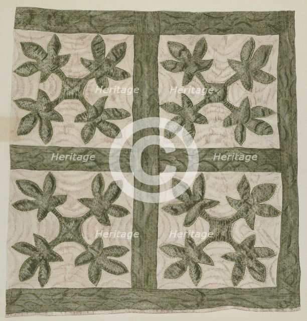 Applique Quilt, 1935/1942. Creator: Mildred E Bent.