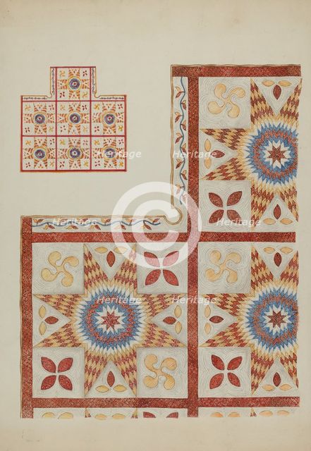 Applique Quilt, 1935/1942. Creator: Unknown.