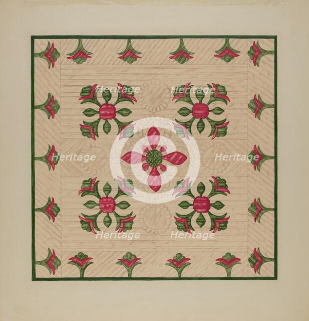 Applique Quilt, 1935/1942. Creator: Florence Hastings.