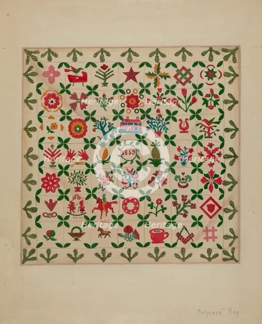 Applique Quilt, 1938. Creator: Suzanne Roy.