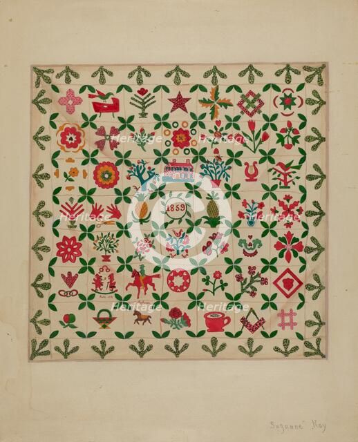 Applique Quilt, 1938. Creator: Suzanne Roy.