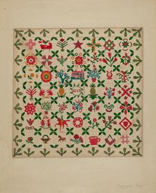 Applique Quilt, 1938. Creator: Suzanne Roy