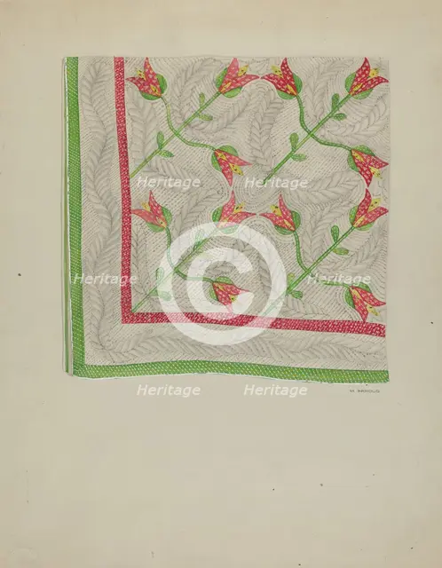 Applique Quilt, c. 1936. Creator: Madeline Arnold.