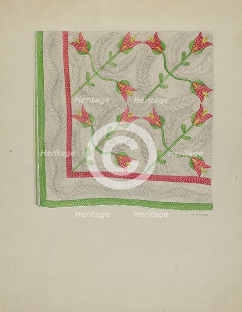 Applique Quilt, c. 1936. Creator: Madeline Arnold.