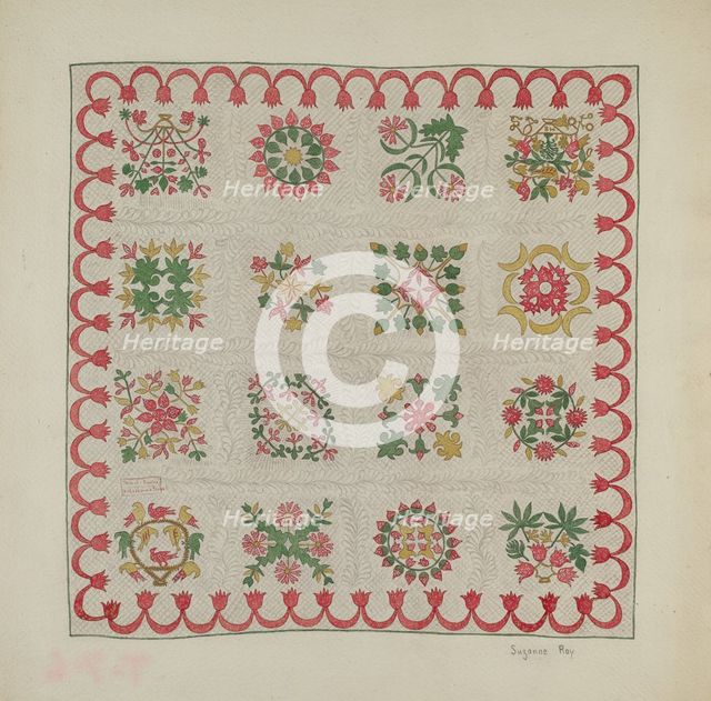 Applique Quilt, c. 1937. Creator: Suzanne Roy.