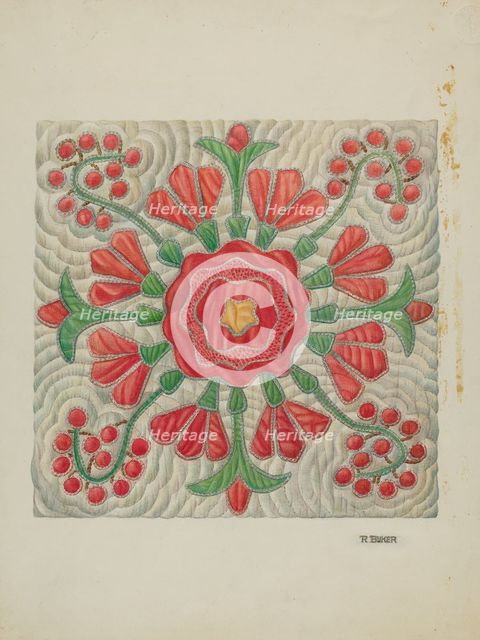 Applique Quilt, c. 1940. Creator: Ruth Buker.