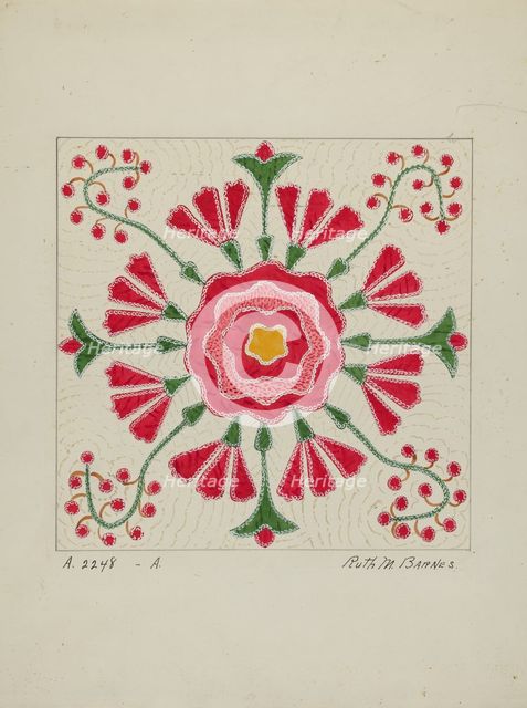 Applique Quilt, c. 1940. Creator: Ruth M Barnes.