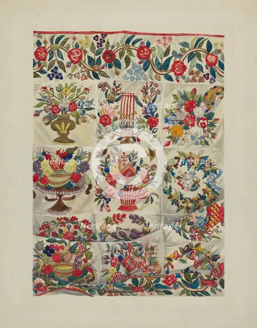 Applique Quilt (Friendship Quilt), c. 1937. Creator: Verna Tallman.