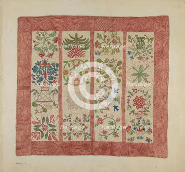 Appliqued Bedspread, c. 1938. Creator: Suzanne Roy.