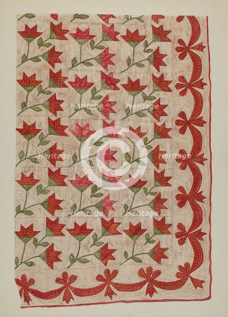 Appliqued Quilt, 1935/1942. Creator: Mildred E Bent.