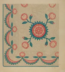 Appliqued Quilt, 1935/1942. Creator: Lon Cronk