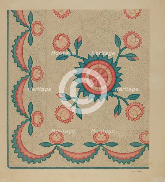 Appliqued Quilt, 1935/1942. Creator: Lon Cronk.