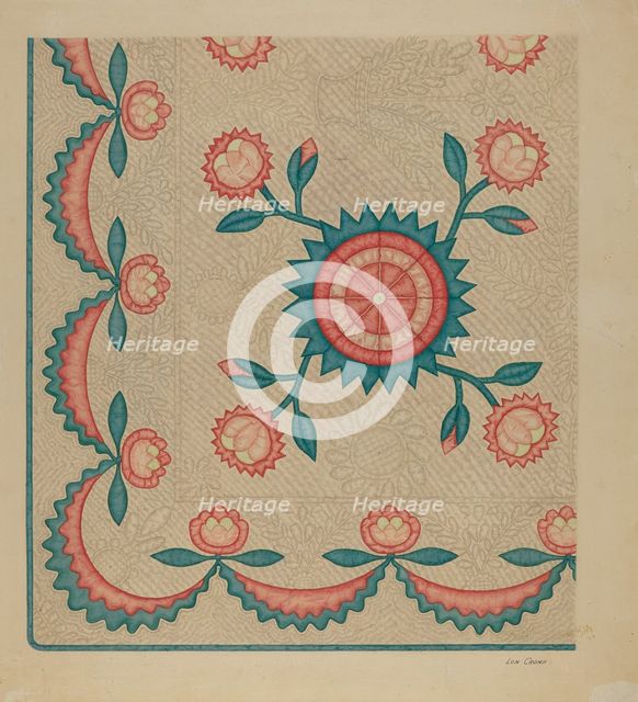 Appliqued Quilt, 1935/1942. Creator: Lon Cronk.
